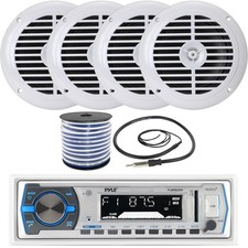 Pyle Single DIN MP3 Bluetooth Marine Receiver, 4x 6.5'' 120W Speakers  Wire