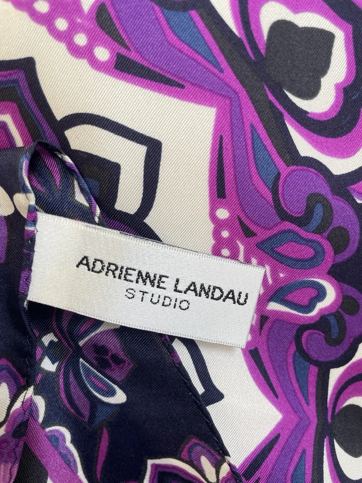 Adrienne Landau Studio 100% Silk Scarf Purple Navy Mandala Print Square #A6 - Image 2 of 4