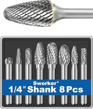 8Pcs Carbide Burr Set 1/4 Shank w/Clear Box Max Head Dia 10mm Die Grinder Bits 