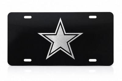 Dallas Cowboys Star Car Tag Diamond Laser Etch on Black Aluminum License Plate
