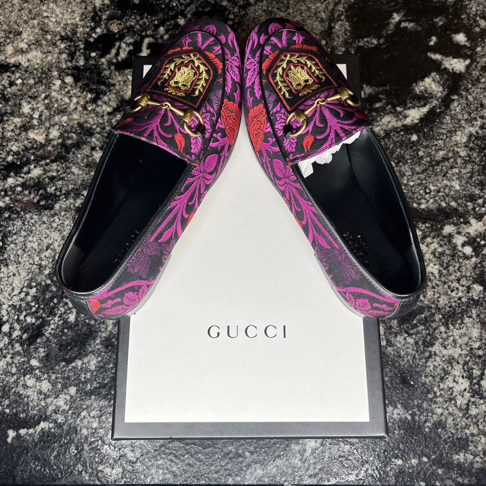 Nuevos Mocasines Gucci Jacquard Floral Horsebit Jordan Venta al por menor $400 EU 37.5 US 7 Foto 4 de 4