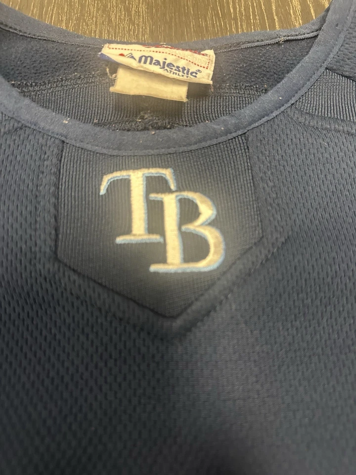 Pullover De Colección Tampa Bay Rays Para Hombres L Azul MLB Béisbol Base Térmica Majestuoso Foto 3 de 4