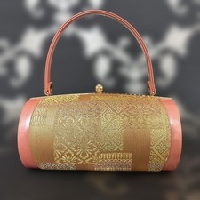 Kimono Bag Salmon Pink/Gold Fabric Furisode Graduation Used
