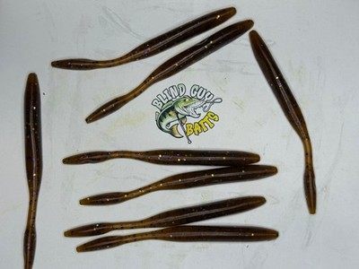 Dream Shot Drop Shot 4.25 Inch Plastic Baits Green Pumpkin w/ purple gold qty 8