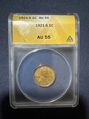 1921-s  Lincoln cent , about uncirculated AU-55 BRN , scarce date & grade
