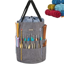 Large Gray Crochet Bag Front Compartment Knitting Accessories Yarn Storage Tote