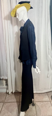 Dries Van Noten dandy Gal Vintage Blue Silk Blouse Crepe vest Skirt Suit 3pc Set