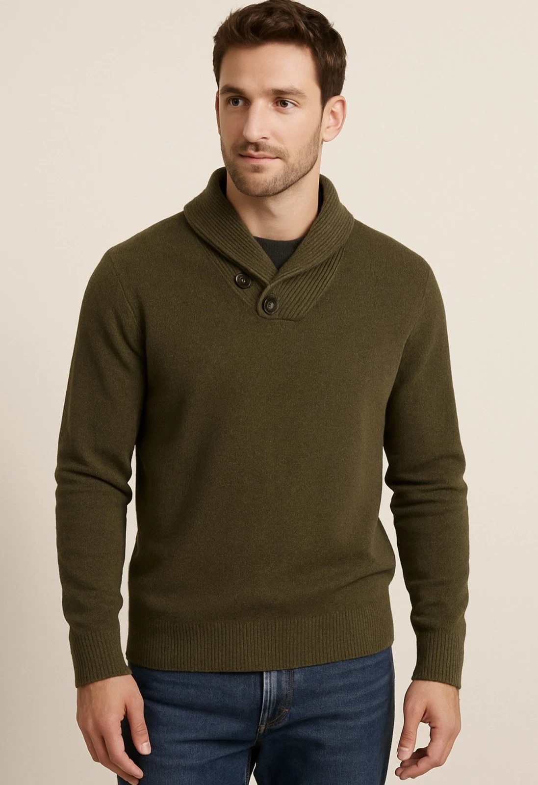 J. Crew Forest Green Lambswool Blend Sweater Shawl-Collar Preppy Men's Medium