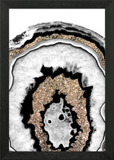 Gray Black White Agate 1b Framed Wall Art Poster Canvas Print Picture