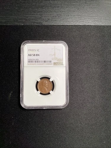 lincoln cent, NGC Graded AU58 BN 1910-S, Great Looking Coin