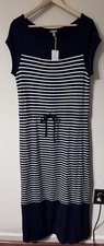 T By Talbots Navy Blue Striped Jersey Nautical Cap Sleeve Maxi Dress L Sailor