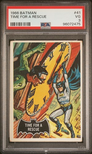 1966 Topps Batman Black Bat #41 Time for a Rescue — PSA 3