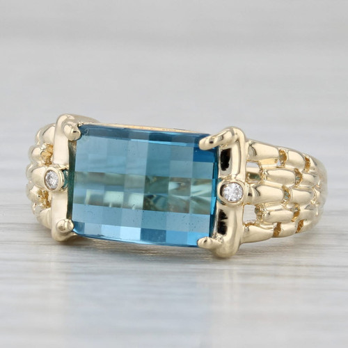 Blue Topaz Diamond Ring 14k Yellow Gold Size 7 - Picture 1 of 10