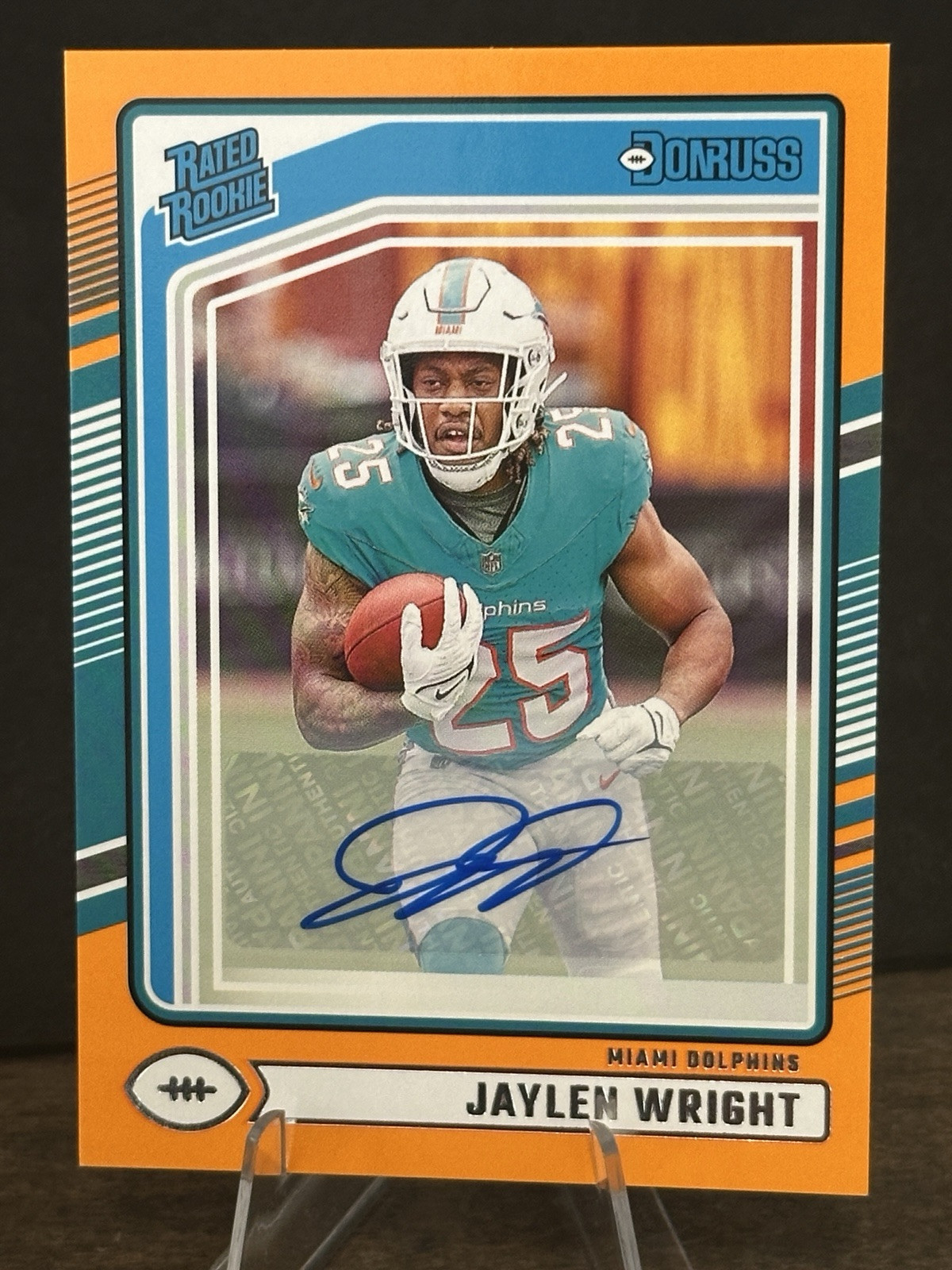 2024 Panini Donruss Jaylen Wright Orange Auto Color Match Dolphins Rated Rookie