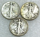 1944 x 2, 1945-D Walking Liberty Silver Half Dollar lot of 3 coins #K496