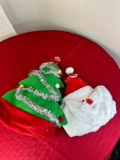 2 LOT Santa Hat  PLUSH CHRISTMAS TREE Xmas Holiday Office Party Adult Size
