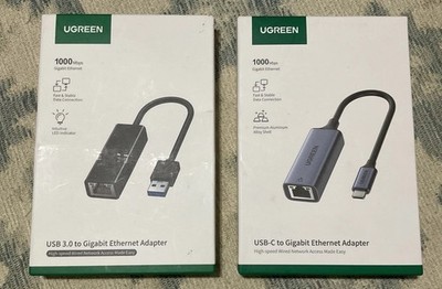 USB 3.0 and USB C Gigabit Ethernet Adapters 1000 MBPS Each Fast And Stable