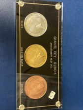 1971 Granite City Illinois Diamond Jubilee 2xSilver & Bronze Medal Coin