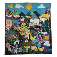 Vintage Matrimoni Folk Art Village Columbia 3D Wall Textile 12.5" x 14"