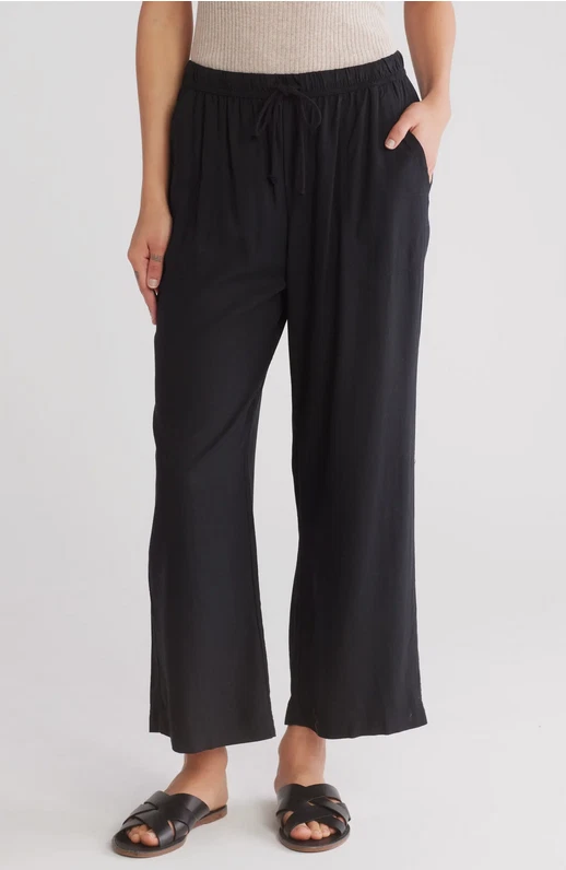 Splendid Womens Sorrento Crop Wide Leg Pants in Black Size L