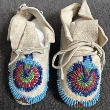 Antique Native American Sioux Beaded Handmade Toddler Moccasins Original 1890's