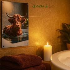 Highland Cow In Bath Metal Sign The Original Metal Sign Co. In Gift Sleeve