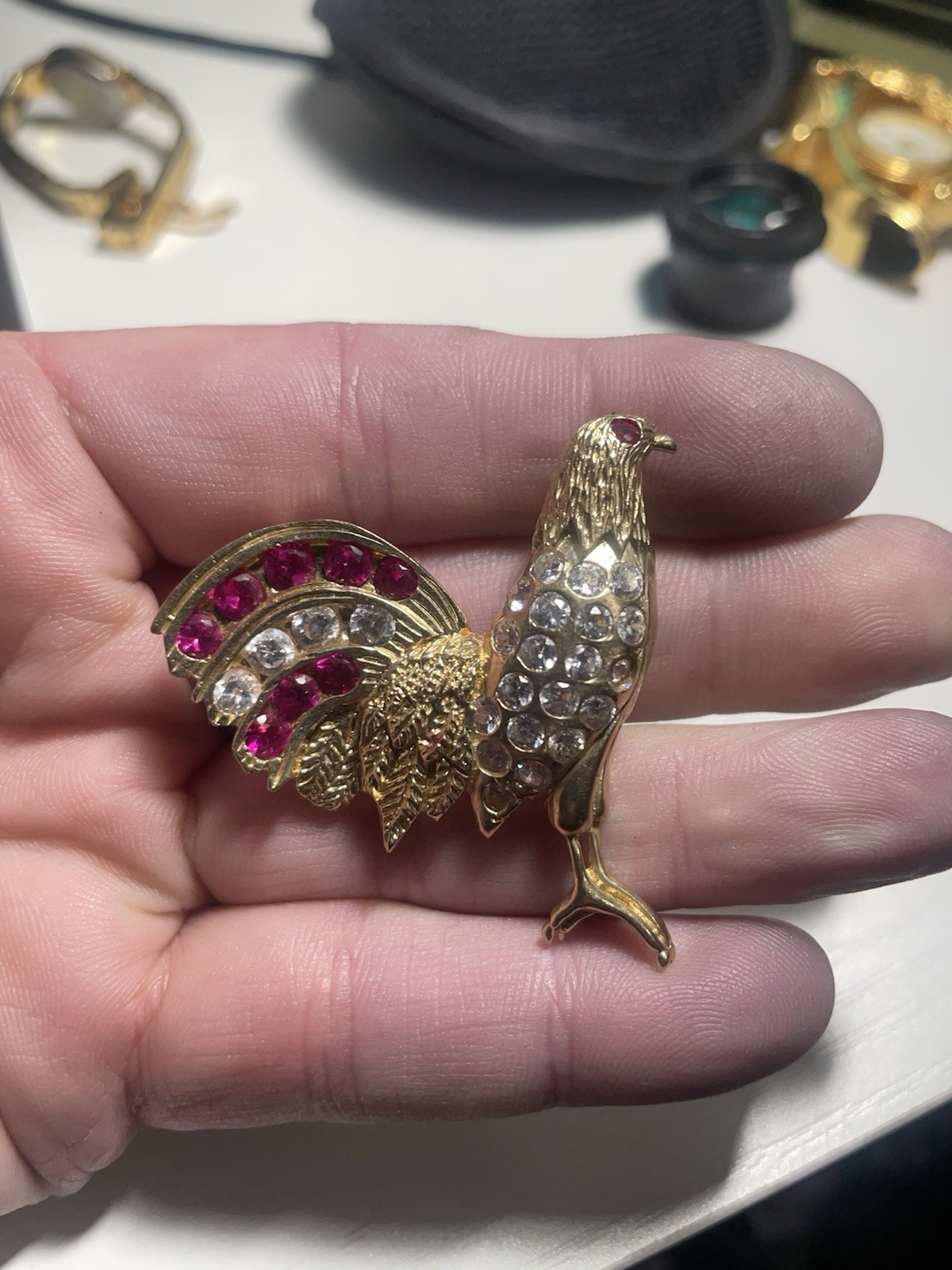 Ruby Lab Created Rooster Pendant Gold Plated - image 5