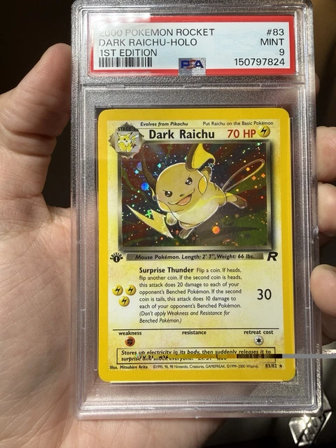 2000 Pokemon Rocket Dark Raichu- HOLO #83 1st Edition PSA 9 - Half Swirl
