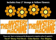 The Mystery Machine Two 6" & Four 2" Hippie Flowers Orange Vinyl Decal Window