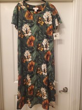 Coral Bay LARGE Leisure Maxi Dress Cotton Floral Beaded Green Orange -New w/tags