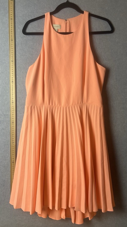 Witchery Womens Size 14 Coral Peach Sleeveless Pleated Fit & Flare Midi Dress