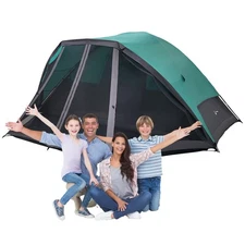 6 Person Camping Tent - Water-Resistant Cabin Style Outdoor Shelter with Buil...