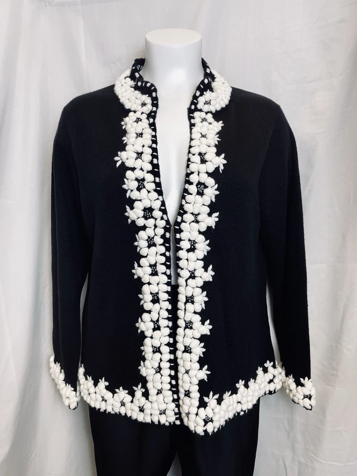 Кардиган Victor Costa размер 2X свитер черный с белыми украшениями - Изображение 4 из 4