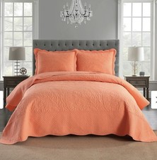 MarCielo 3 Piece Cotton Oversized King Bedspread Quilt Set Tmonicay - Salmon