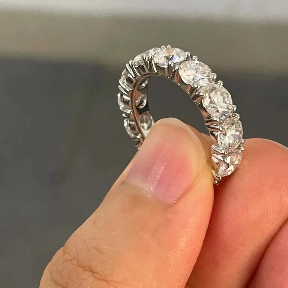 4Ct Round Cut Natural Diamond Eternity Wedding Band 14K White Gold Size 6 7 8 - Image 3 of 4