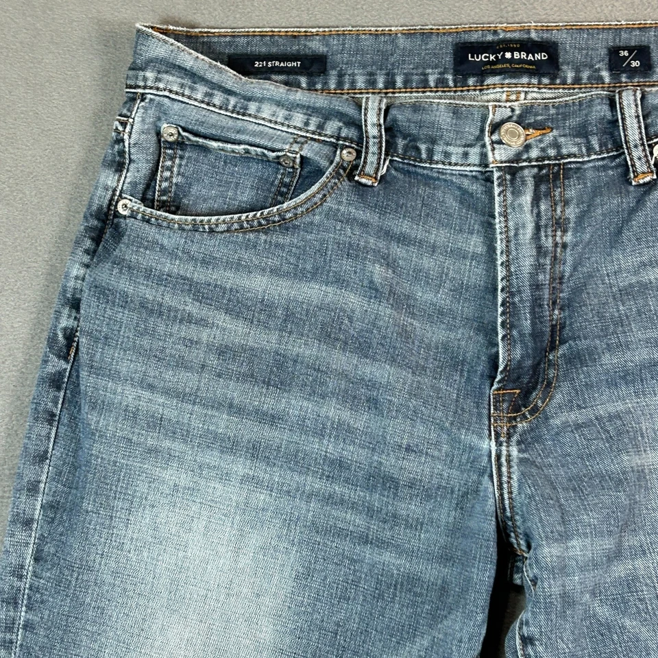 Lucky Brand 221 Jeans Mens 36x30 Straight Fit Med Wash Distressed 100% Cotton - Image 2 of 4