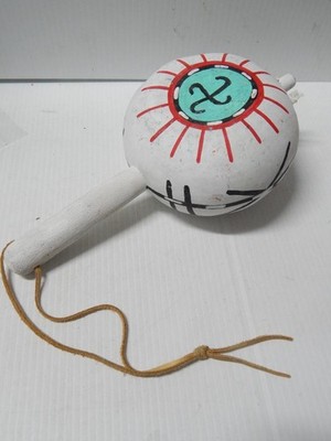 HOPI PUEBLO INDIAN GOURD AND COTTONWOOD RATTLE  - NICE COLORS +  DESIGN