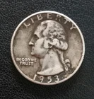 1953-D Washington Quarter 90% Silver Coin Uncertified Circulated Toned