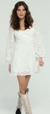 Wild Fable Women's Sz L 12/14 White Bishop Long Sleeve Fit & Flare Dress NWOT