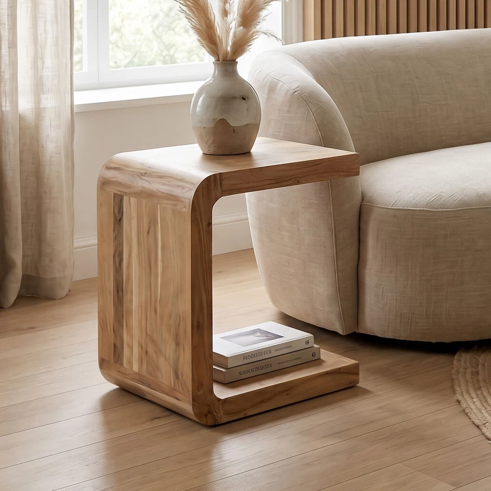 Table d'appoint Bois massif 45cm Table basse Table salon Forme C Bois Fait main - Photo 1/4