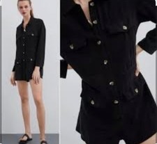 ZARA WOMAN BLACK SHIRT STYLE PLAYSUIT ROMPER LONG SLEEVE SIZE Large