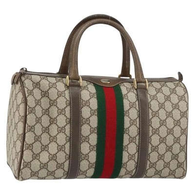 GUCCI GG Supreme Web Sherry Line Hand Bag PVC Beige Gold 69 02 007 Auth mr1676