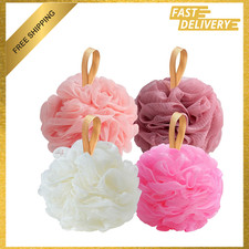 Bath Loofah Sponge Pack of 4 Pink Soft Exfoliating Body Scrubber Mesh Shower