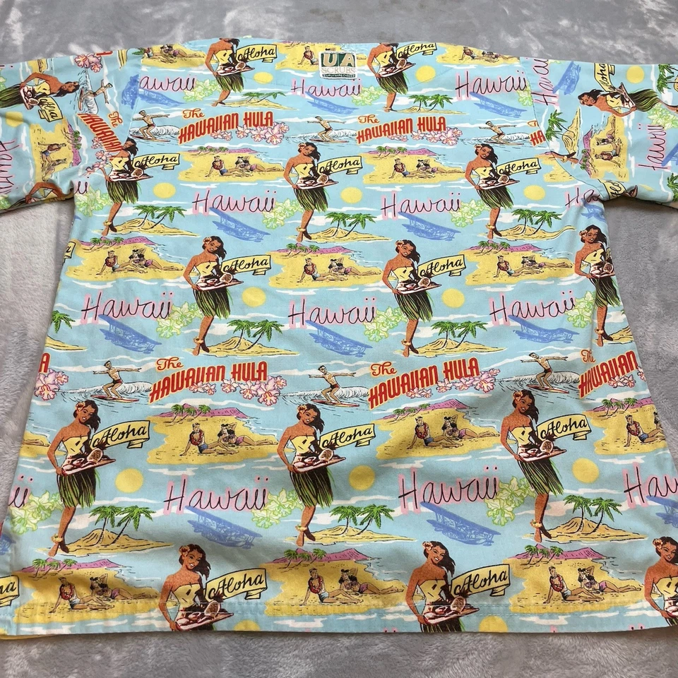 Vintage UA Uniform Advantage Hawaiian Scrubs Top Size L Hula Girl Short Sleeve - Image 2 of 4