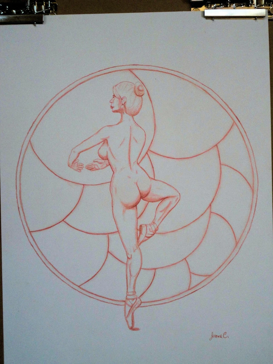 Drawing nude female figure pastel joy love artist Jerome Cadd red chalk  ballet | eBay