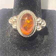 Baltic Amber Ring 925 Sterling Silver Natural Cognac Amber Resin Vintage Unisex