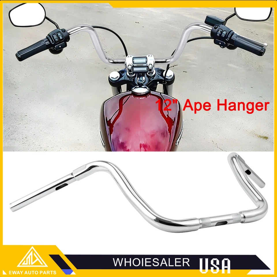 For Harley FLS FX Softail Heritage Road King 12 in Ape Hanger Handlebar 1 1/4"  - Image 4 of 4