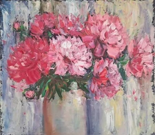 peonies original oil painting, peonies wall art, pink peonies exspression art