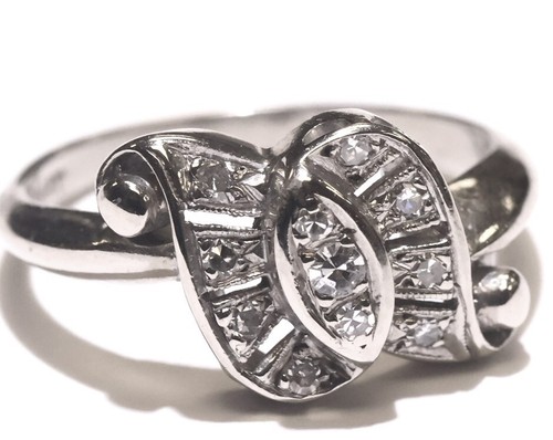 14k white gold 0.12ct round diamond Vintage engagement ring 3.1g SZ 6.25 - Imagen 8 de 16