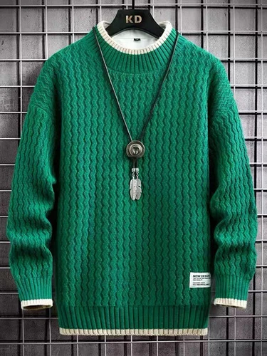 Winter Turtleneck Pullover Patchwork Sweater Men Tops Knitted Christmas Jumper - Picture 12 of 20